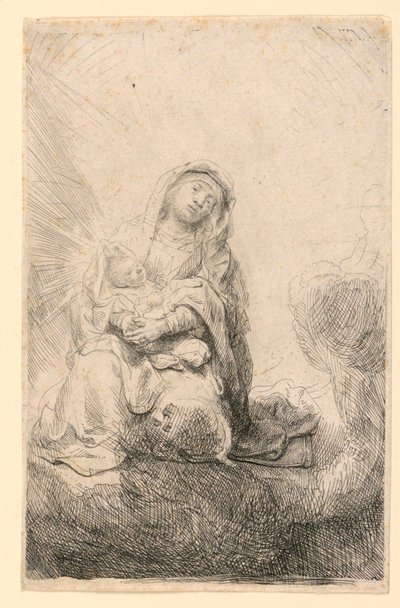 Vierge et enfant dans les nuages - Rembrandt van Rijn