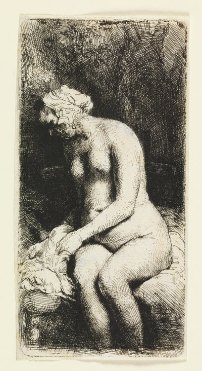 Femme se baignant les pieds dans un ruisseau - Rembrandt van Rijn