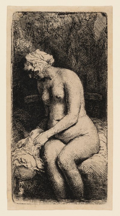 Femme se baignant les pieds dans un ruisseau - Rembrandt van Rijn