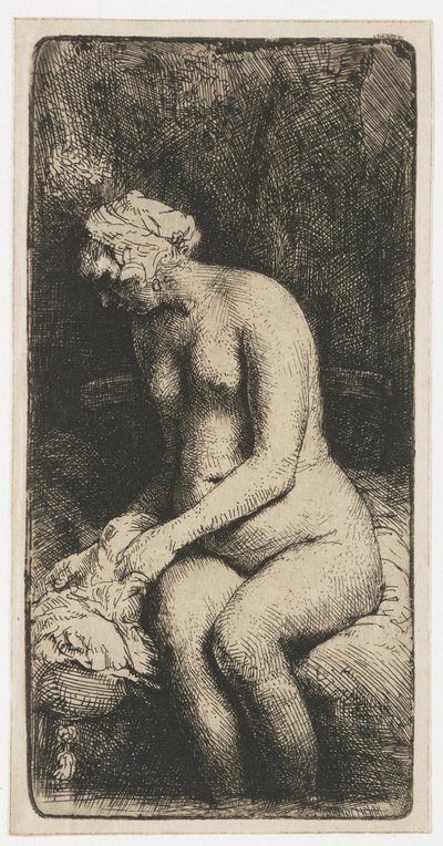 Femme se baignant les pieds dans un ruisseau - Rembrandt van Rijn