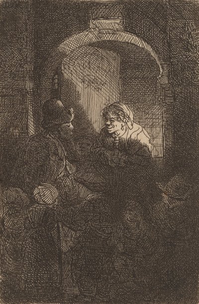 Femme à une porte parlant à un homme et des enfants, 1641 - Rembrandt van Rijn