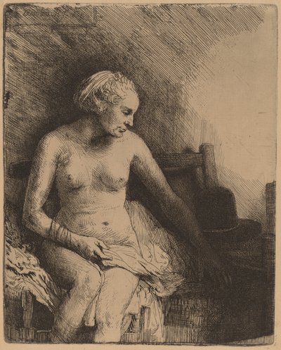 Femme au bain avec un chapeau à côté d