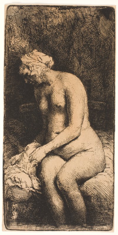 Femme se baignant les pieds dans un ruisseau - Rembrandt van Rijn