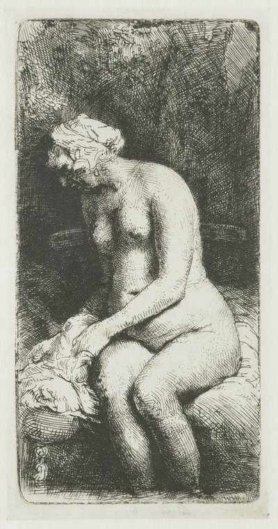 Femme se baignant les pieds dans un ruisseau - Rembrandt van Rijn