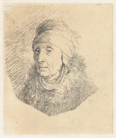 Femme portant une coiffe haute enroulée autour du menton : buste - Rembrandt van Rijn