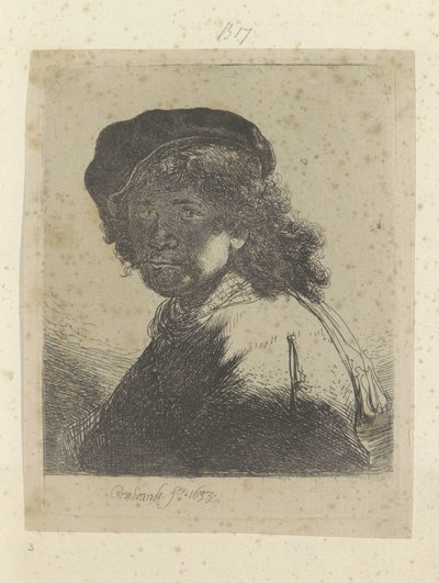 Autoportrait avec béret et foulard, le visage dans l