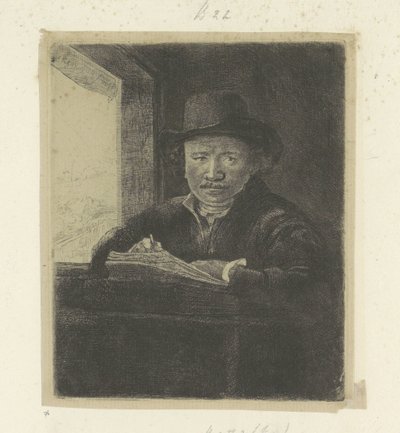 Autoportrait, dessinant à une fenêtre - Rembrandt van Rijn