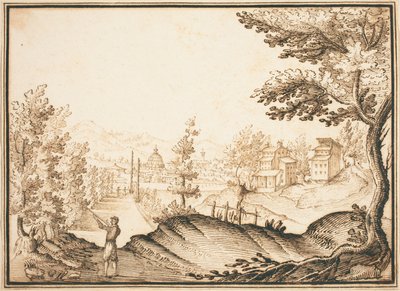 Paysage avec un bâtiment à dôme - Remigio Cantagallina