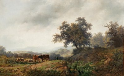 Paysage ouvert avec vaches et bergers - Remigius Adrianus Haanen