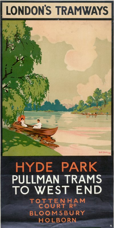 Hyde Park, Tramways Pullman vers West End, affiche du London County Council LCC Tramways, 1930 - Rene Blair