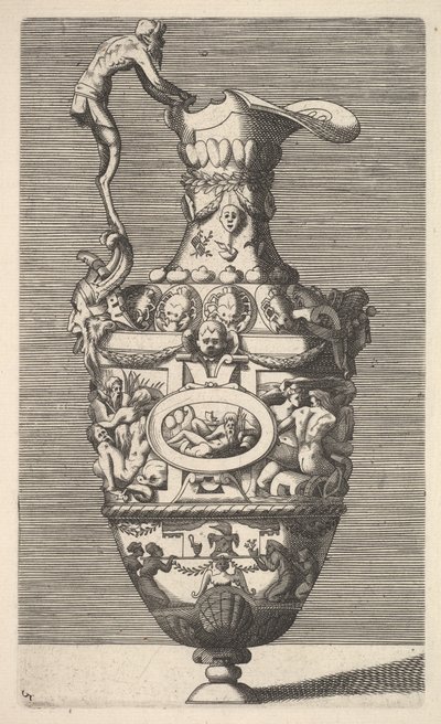 Vase avec un dieu de la rivière dans un médaillon ovale, 17ème siècle - Rene Boyvin