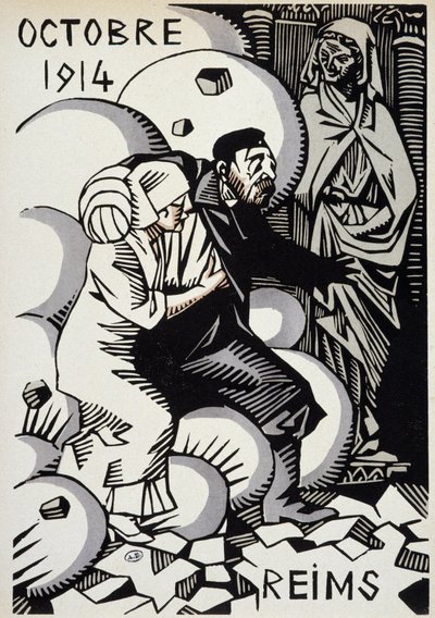 Octobre 1914, Reims - dessin par Herman Paul - dans "Calendrier de la guerre" éd. 1916 - Rene George Hermann Paul