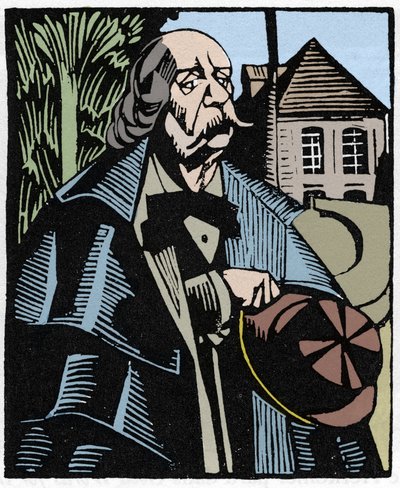 Portrait de Gustave Flaubert (1821-1880). Gravure sur bois par Hermann-Paul (Hermann Paul) (1874-1940) pour le livre de Louis Bertrand « Flaubert à Paris ou Le Mort Vivant ». - Rene George Hermann Paul