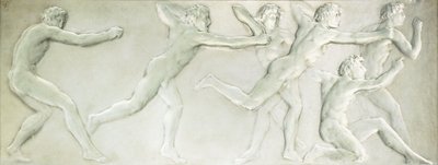 Panneau figuratif en verre moulé représentant six athlètes masculins nus - Rene Jules Lalique