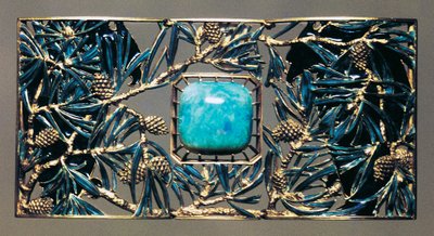 Aigle parmi les pins, pendentif de collier en or, opale et émail - Rene Jules Lalique