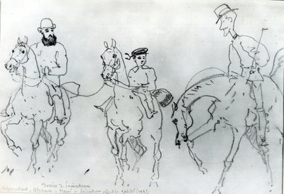 Trois cavaliers : Henri de Toulouse-Lautrec (1864-1901) entre son père, le comte Alphonse, et l
