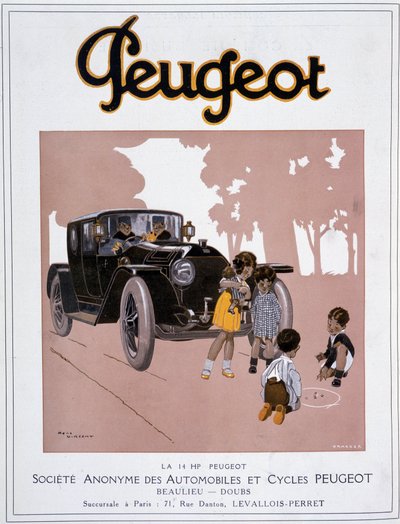 Publicité de Peugeot «La 14 HP Peugeot» dans «Comoedia illustrious» du 20 décembre - Rene Vincent
