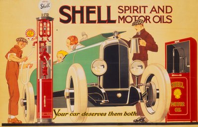 Affiche publicitaire pour les spiritueux et huiles moteur Shell - Rene Vincent