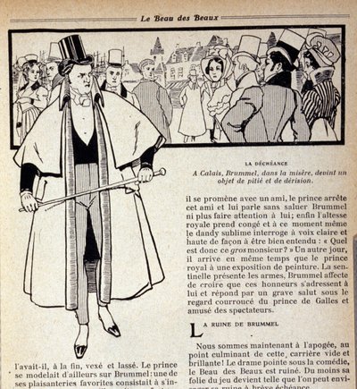 Représentation de George Bryan Brummel (1778 - 1840), le roi des dandys, en exil à Calais. Illustration de René Vincent. 19e siècle - Rene Vincent