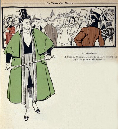 Représentation de George Bryan Brummel, connu sous le nom de Beau Brummel (1778 - 1840), roi des dandys : ce dernier est en exil à Calais. Illustration de René Vincent - Rene Vincent