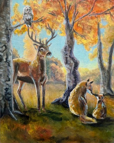 La faune de la forêt en automne - Renee Machan Cottagecore Artist