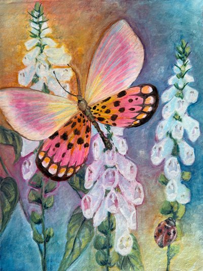 Le Jardin des papillons roses - Renee Machan Cottagecore Artist