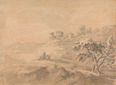 Deux hommes dans un paysage et un château sur une colline - Rev. William Gilpin