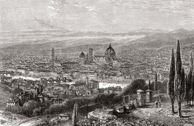 Vue de Florence, Toscane, Italie depuis la terrasse de San Miniato, à la fin du 19e siècle. Extrait de 
