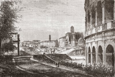 Approche du Forum depuis la colline de Cælius, Rome, Italie à la fin du XIXe siècle. Extrait de 