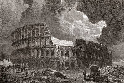 Le Colisée, Rome, Italie au clair de lune, à la fin du 19e siècle. De Italian Pictures par Rev. Samuel Manning, publié vers 1890 - Reverend Samuel Manning