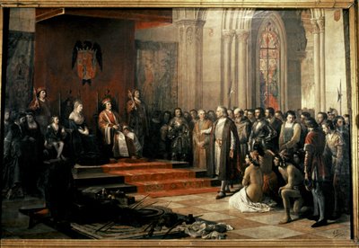 Colomb avec les Rois Catholiques (Isabelle et Fernando) de... - Ricardo Balaca y Canseco
