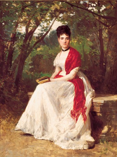 Portrait de Teresa Vergara, épouse du peintre, assise dans un jardin - Ricardo Balaca y Canseco