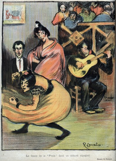 La danse de la poule dans un cabaret espagnol - dessin de R. Canals dans Le Rire de 1898 - Ricardo Canals y Llambi