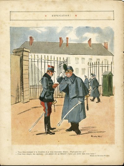 Illustration de Ricardo Flores (1878-1918) dans Le Lire, 23/04/10 - Explication - Armée, Casernes - Ricardo Flores