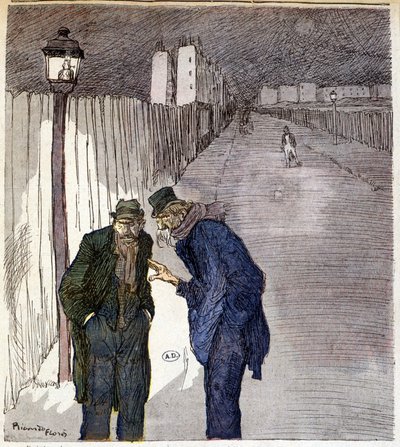 Deux hommes discutant dans une allée sinistre - dessin par Ricardon Florès - Ricardo Flores