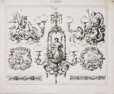 Chandeliers à gaz ou à huile, Paris, France, vers 1860 - John Pardon