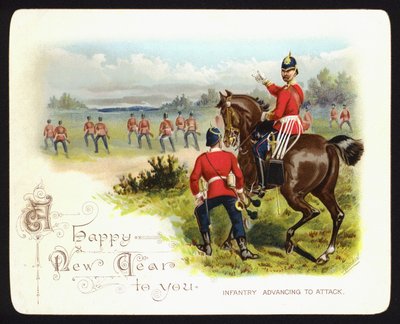 Infanterie avançant pour attaquer, carte de vœux du Nouvel An - Richard (after) Simkin