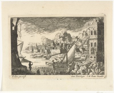 Vue de ville avec port de pêche et bateau accostant (Vues de villes et ports) - Richard Adam