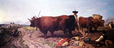 Labourage en Espagne, repos de midi avec Séville au loin - Richard Ansdell