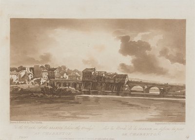 Sur les rives de la Marne sous le pont de Charenton 1803 ; Planche 19 des Vues de Paris, le volume Emanuel traçant la planche B1981.25.2628 - Richard Banks Harraden