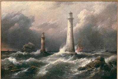 H.M.S. Lord Warden au large des phares d