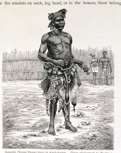 Azandeh (Nyam-Nyam) Binsa ou sorcier, gravé par Jahrmargt, de 
