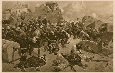 92e Highlanders et 2e Gurkhas attaquant Gundi Mulla Sahibdad pendant la bataille de Kandahar, Afghanistan, Deuxième guerre anglo-afghane - Richard Caton II (after) Woodville