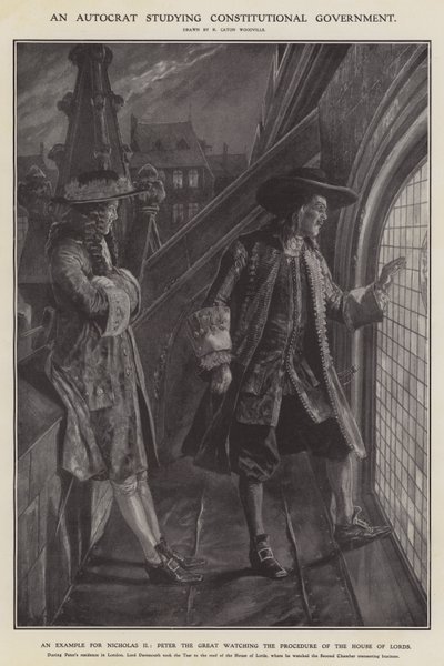 Un autocrate étudiant le gouvernement constitutionnel (lithographie) - Richard Caton II (after) Woodville