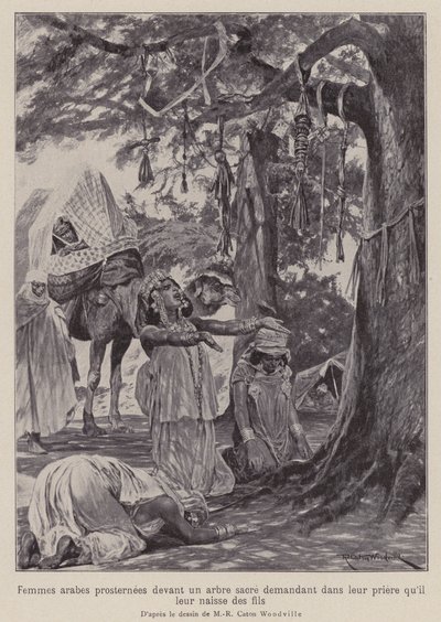 Femmes arabes se prosternant devant un arbre sacré en prière pour avoir des enfants (lithographie) - Richard Caton II (after) Woodville