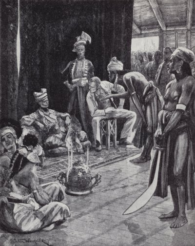 Sir James Brooke négociant un traité avec le sultan de Brunei pour établir une colonie britannique à Bornéo - Richard Caton II (after) Woodville