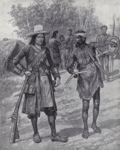 William Dampier avec un homme indigène lors de son exploration de l