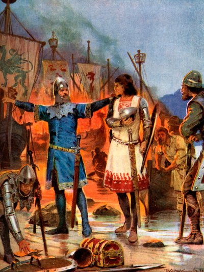 Fitz-Stephen brûle ses bateaux, 1169 AD, c1920 - Richard Caton II Woodville
