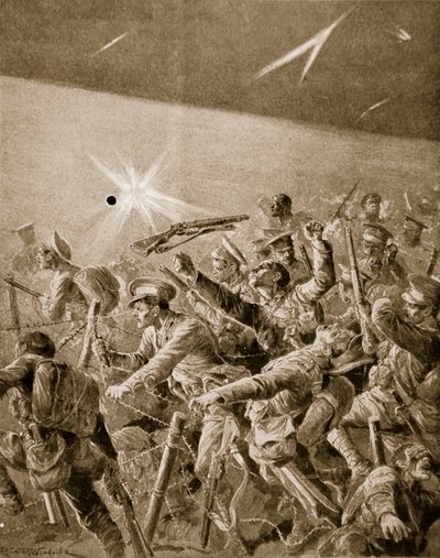 Infanterie britannique forçant leur passage à travers les barbelés allemands, 1914-19 - Richard Caton Woodville