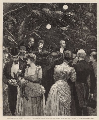 Fête du soir au profit des hôpitaux de Londres - la princesse de Galles vendant des fleurs - Richard Caton Woodville